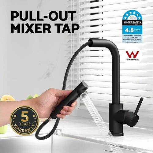 Kitchen Mixer Tap Pull Out Rectangle 2 Mode Sink Basin Faucet Swivel WELS Black