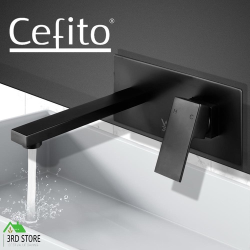 Cefito Wels Bathroom Tap Wall Square Black Basin Mixer Taps Vanity Brass Faucet