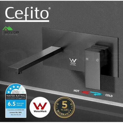 Cefito Wels Bathroom Tap Wall Square Black Basin Mixer Taps Vanity Brass Faucet
