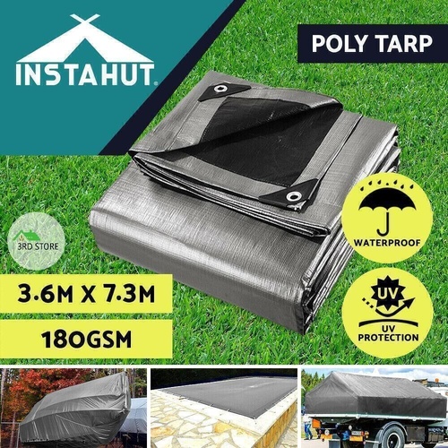 Instahut Tarpaulin Tarp 3.6x7.3m Canvas Camping Tarps Poly Heavy Duty Cover