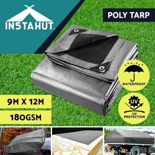 Instahut Tarpaulin Tarp Canvas Camping Tarps Poly Heavy Duty Cover 180gsm 9x12m