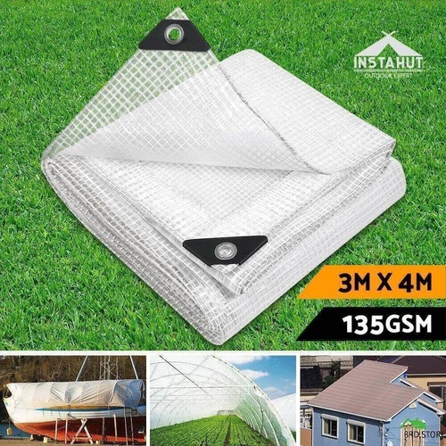 Instahut Tarpaulin Tarp 3x4m Canvas Heavy Duty Camping Poly Tarps Cover Clear