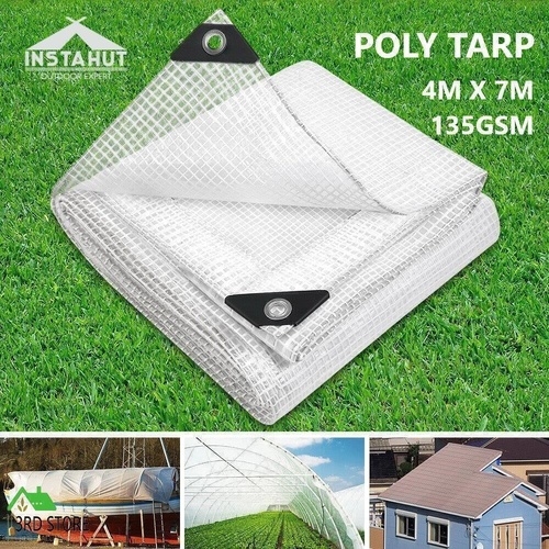 Instahut Tarpaulin Tarp 4x7m Canvas Heavy Duty Camping Poly Tarps Cover Clear