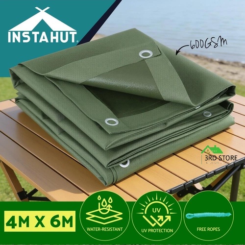 Instahut 4x6m Tarp Tarpaulin 600GSM Camping Canvas Heavy Duty Water Resistant