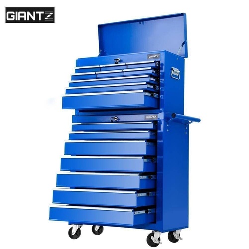 Giantz Tool Box Chest Cabinet Trolley 16 Drawers Toolbox Garage Storage Blue