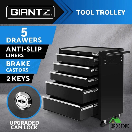 Giantz 5 Drawers Tool Box Chest Cabinet Trolley Boxes Garage Storage Toolbox BK