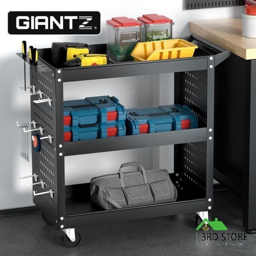 Giantz 3-Tier Tool Cart Storage Trolley Toolbox Workshop Garage Organizer Black