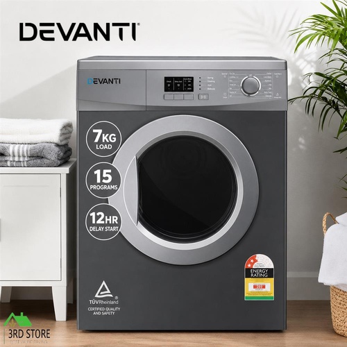 Devanti 7kg Tumble Dryer Vented 15 Auto Programs - Grey