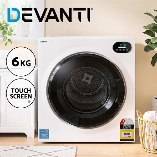 Devanti 6kg Tumble Dryer, Intelligent Touch Screen Clothes Dryer 4 Drying Modes
