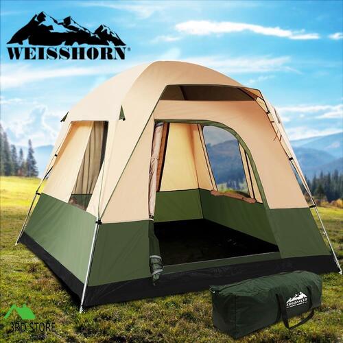 Weisshorn Family Camping Tent 4 Person Hiking Beach Tents Canvas Ripstop Green
