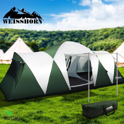 Weisshorn Family Camping Tent 12 Person Hiking Beach Tents (3 Rooms) Green