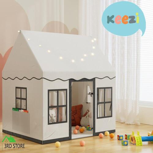 Keezi Kids Play Tent Playhouse Castle with String Lights Floor Mat Side Pocket