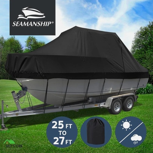 Seamanship Boat Cover 25-27ft Trailerable Jumbo Marine 600D Heavy Duty Black