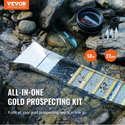 VEVOR Gold Panning Kit With Sluice Box, 50" Aluminum Gold Mining Equipment, 23 P