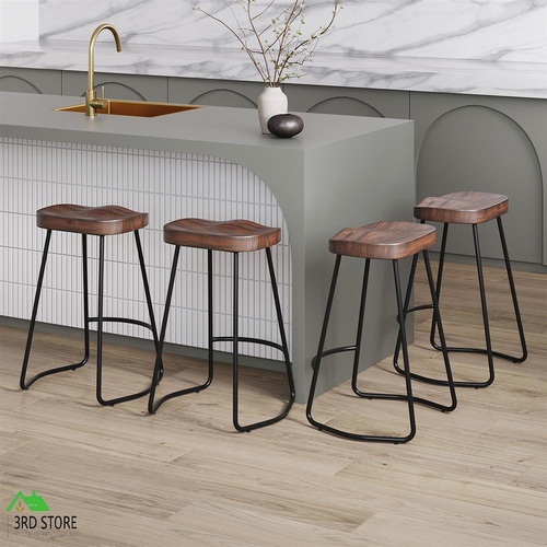 66cm Premium Vintage-Style Elm Wood Barstools with Black Legs (Set of 4)