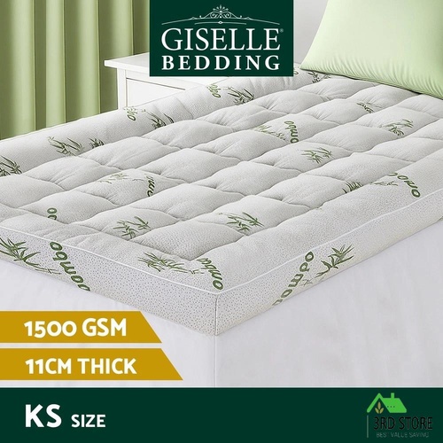 Giselle Mattress Topper 11cm Pillowtop toppers Bamboo Mat Protector King Single