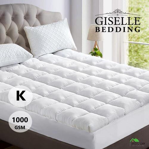 Giselle Bedding Bamboo Pillowtop Mattress Topper Fibre 1000GSM Protector KING