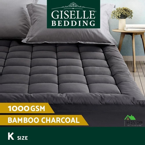 Giselle Bedding Pillowtop Mattress Topper Protector Bamboo Charcoal 1000GSM king size