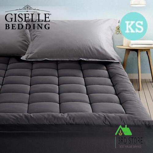 Giselle Bedding Bamboo Charcoal Pillowtop Mattress Topper Protector Cover KS