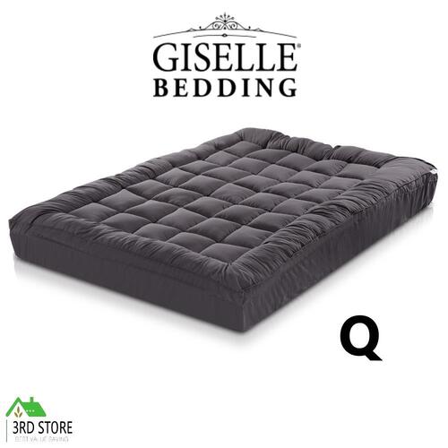 Giselle Bedding Bamboo Charcoal Pillowtop Mattress Topper Protector Cover Queen