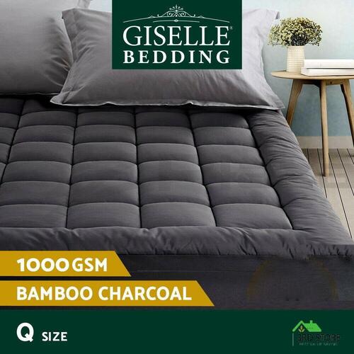 Giselle Bedding Bamboo Charcoal Pillowtop Mattress Topper Protector Cover Queen