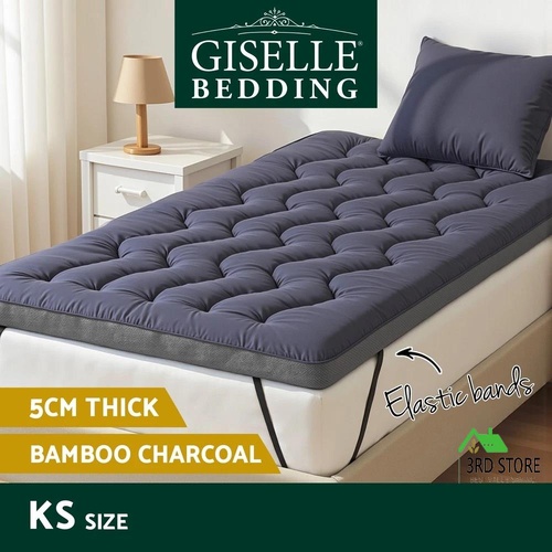 Giselle 5cm Mattress Topper Pillowtop toppers Bamboo Charcoal King Single