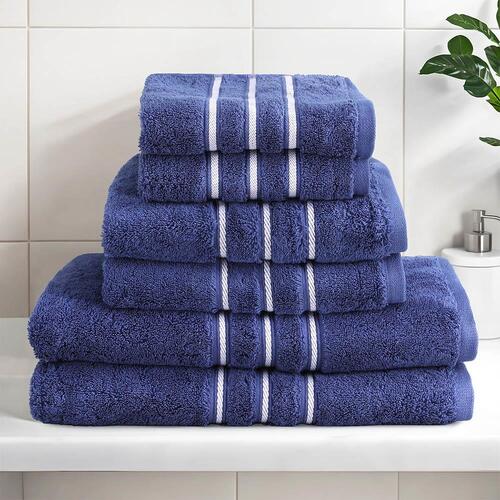 6 Pack Bath Towels Set Cotton Shower Beach Towel 650GSM Extra Soft Bath Mat Navy