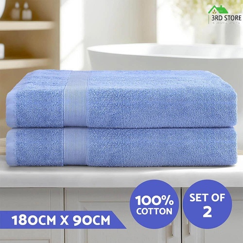 2 Pack Bath Sheets Set Cotton Large Towels Extra Soft Towel 90cm x180cm Blue