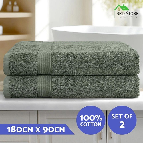 2 Pack Bath Sheets Set Cotton Large Towels Extra Soft Towel 90cm x180cm Green