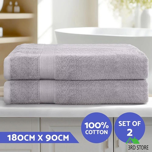2 Pack Bath Sheets Set Cotton Large Towels Extra Soft Towel 180cm x 90cm Grey