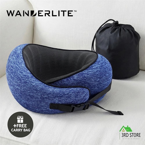 Wanderlite Travel Pillows Memory Foam Neck Pillow Portable with Bag, Blue