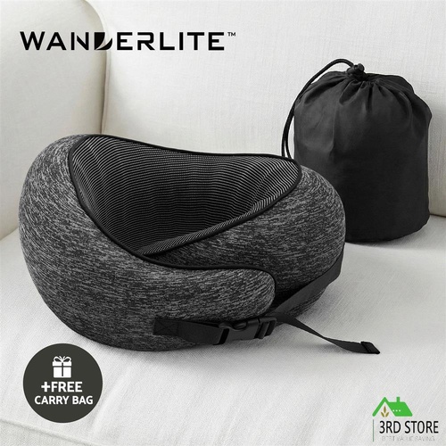 Wanderlite Travel Pillows Memory Foam Neck Pillow Portable with Bag, Dark Grey