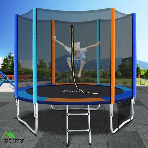 Everfit 8FT Trampoline for Kids w/ Ladder Enclosure Safety Net Pad Round