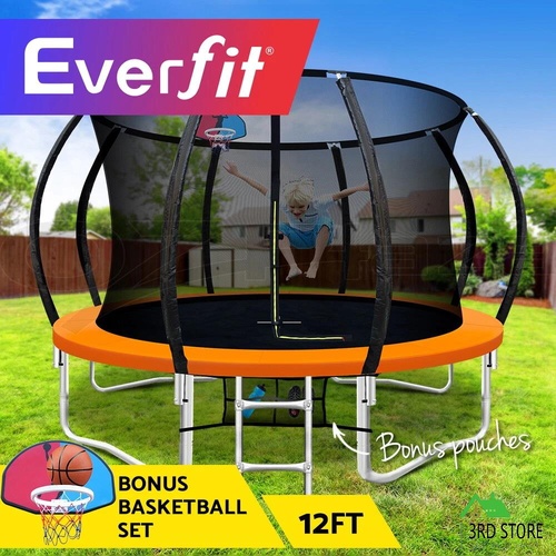 Everfit 12FT Trampoline Round Trampolines Basketball set Kids Mat Net Pad Ladder