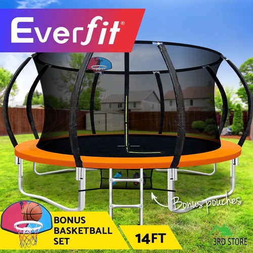 Everfit 14FT Trampoline Round Trampolines Basketball set Kids Mat Net Pad Ladder