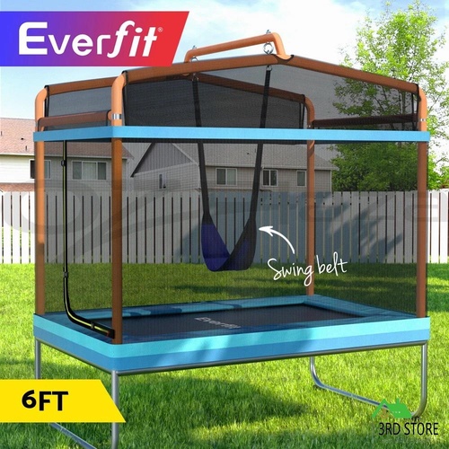 Everfit Trampoline 6FT Kids 2-in-1 Swing Belt Safety Net Gift Rectangle Orange