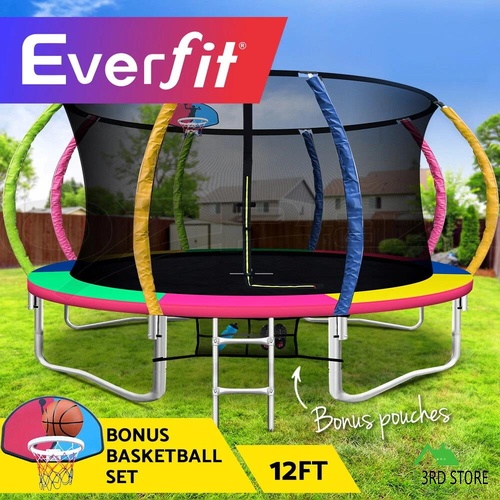 12FT Trampoline Round Trampolines Basketball set Kids Mat Net Pad Ladder