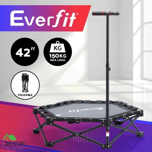 Everfit Fitness Foldable Trampoline Rebounder Adjustable Handle Indoor Exercise Black