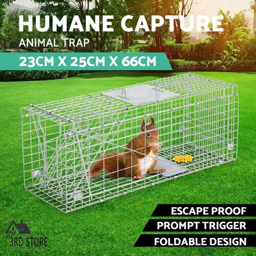 Humane Animal Trap Cage Possum Rabbit Bird Cat Live Catch Folding 66x23cm