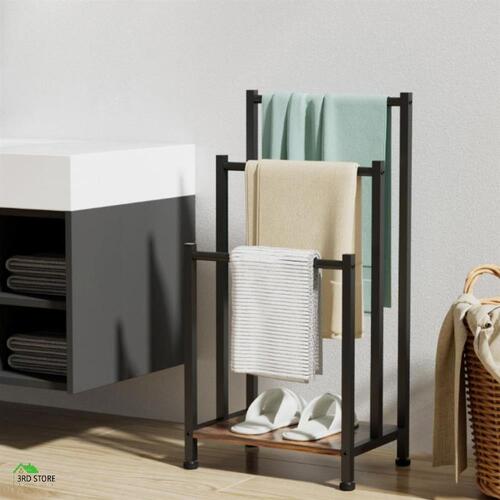 Devanti Freestanding Towel Rack 3 Tier Shelf Drying Storage Bathroom Home Black