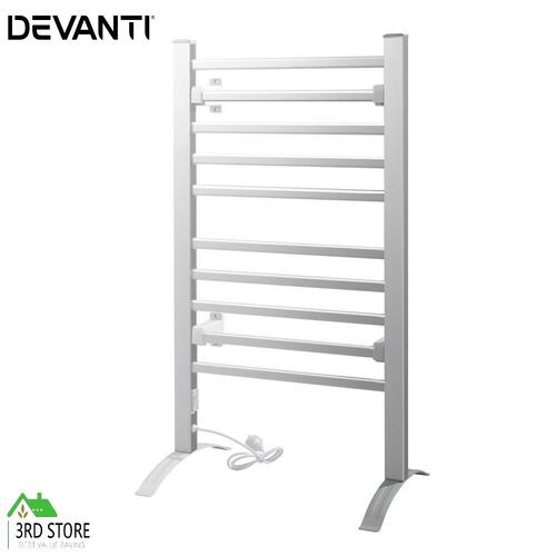 Devanti Heated Towel Rail Rack Bathroom Aluminum Electric Rails Warmer Clothes 10 Rungs