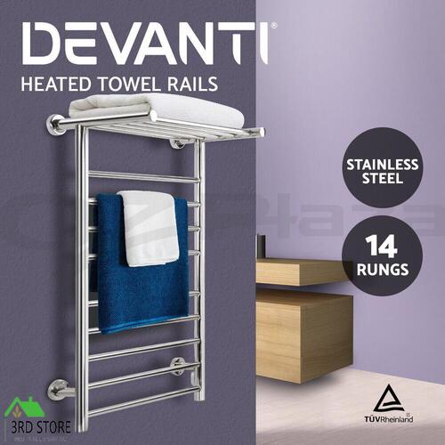 Devanti Heated Towel Rail Bathroom Electric Warmer Clothes Rack Stainless Steel
