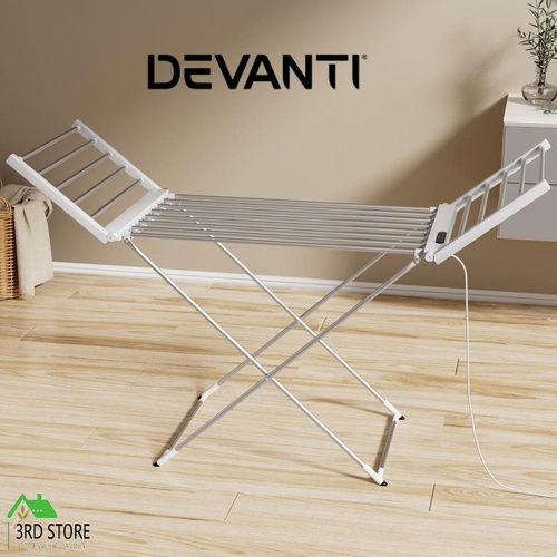 Devanti Foldable Electric Heated Towel Rail with 24H Timer Clothes Airer Dryer