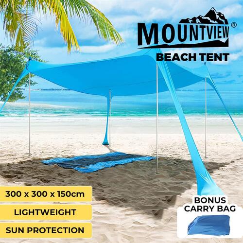 Beach Tent Camping Canopy 4-6 Person Family Sun Shade Shelter 300x300cm Blue
