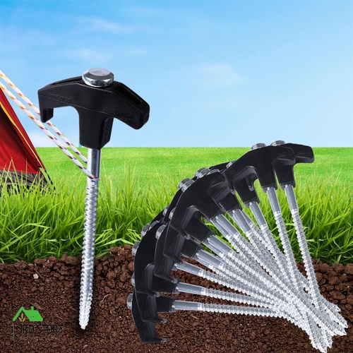20Pcs Tent Pegs Heavy Duty Screw Steel In Ground Camping Stakes Outdoor Canopy