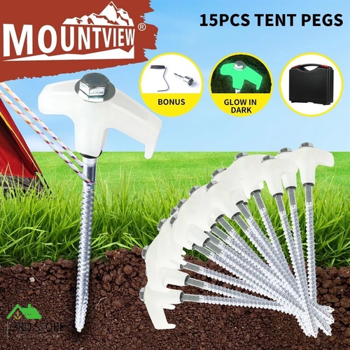 Mountview 15x Tent Pegs Heavy Duty Steel Glow In The Dark Camping Outdoor Stakes