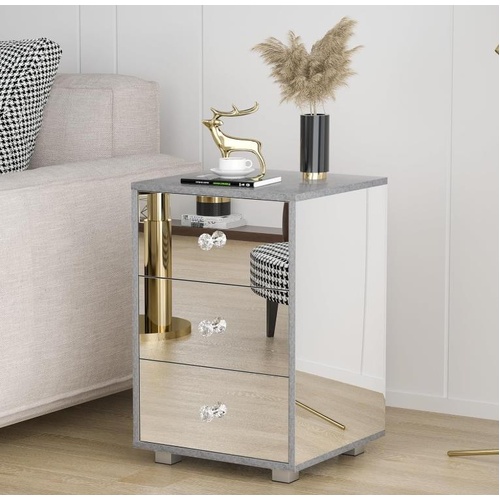 Mirror Bedside Table 3 Drawers Side Table Mirrored Nightstand for Bedroom Livin