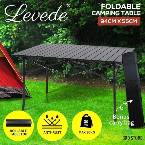 Levede Folding Camping Table Portable Aluminium Outdoor Picnic Garden Black