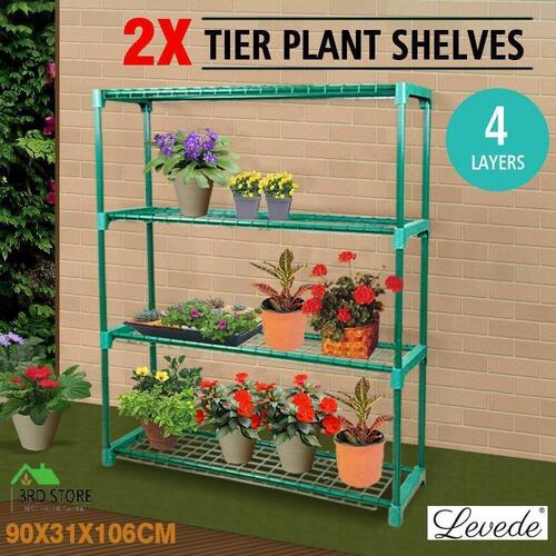 Levede 2x 4 Tier Plant Stand Shelve Garden Steel Storage Shelving Frame Stand