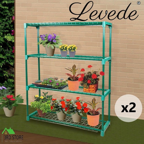 Levede 2x 4 Tier Plant Stand Shelve Garden Steel Storage Shelving Frame Stand